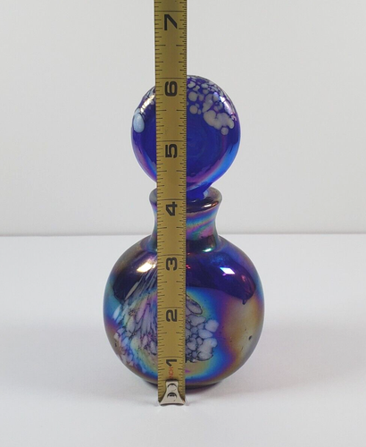 VTG Iridescent Perfume Bottle & Stopper Cobalt Blue Purple Carnival Glass - Picture 5 of 7