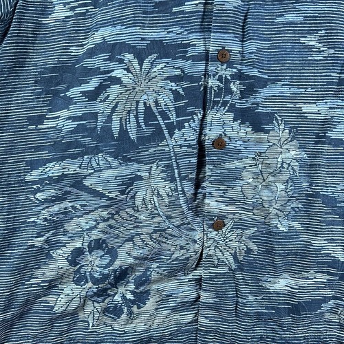 Tommy Bahama Shirt Men Large Blue 100% Silk Hawaiian Palm Trees Tropical Aloha - Picture 4 of 8