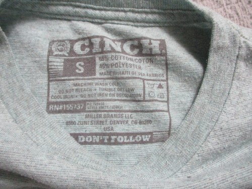 Cinch Shirt Mens Small Blue Short Sleeve Tee Blue Western Cowboy Farmer Stretch - Picture 5 of 11