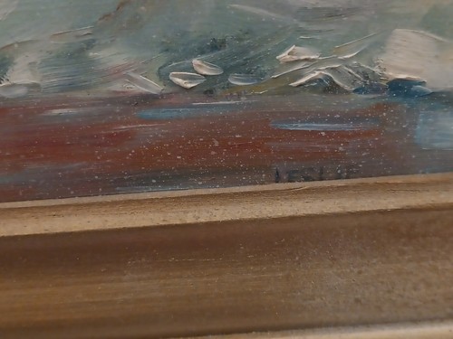PINTURA DE PAISAJE ORIGINAL AL ÓLEO A BORDO CASA CON VISTA A LA MONTAÑA DE LESLIE - Imagen 10 de 23