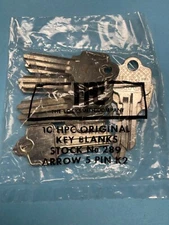 Pkg of 10 Arrow Key Blanks, K2 keyway, 5-Pin, Ilco #'s 1179 & AR1, NOS