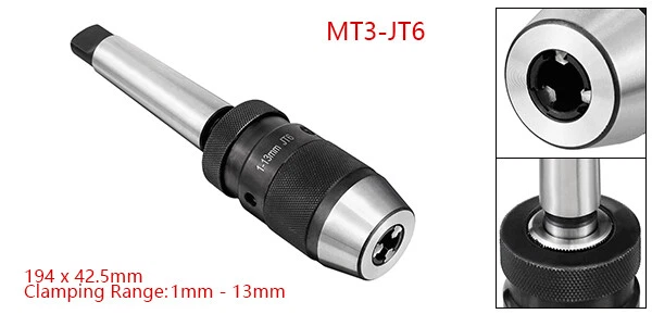 Keyless Drill Chuck MT3 Morse Taper Mount Adjustable 1/32"-1/2" 1mm-13mm 3-Jaw - Image 2 of 4