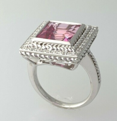 Sterling Silver by Olivia Diamond & Pink Topaz Square Bold Statement Ring Sz7.25