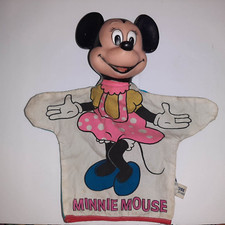 Disney Minnie Mouse Hand Puppet Squeaky Toy 9" 70s Vintage Fabric w/Squeaker