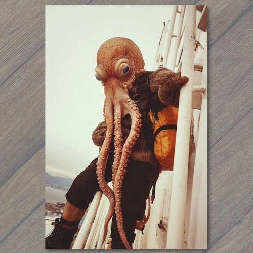 MAGNET Octopus in Lifejacket on Boat Weird Strange Unusual Tentacles Fun