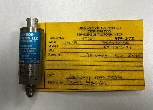 Piper® 599-592 Manifold Pressure Transducer, For Aircraft Manifold