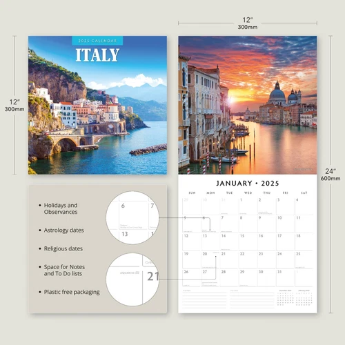 Italy 2025 Square Wall Calendar