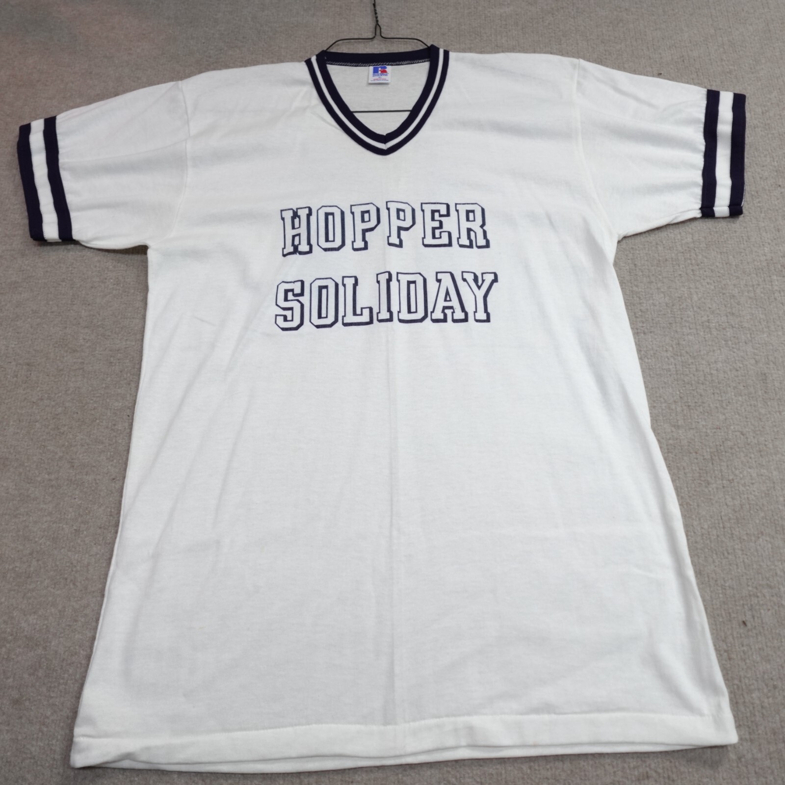 Russell Athletic Vintage V-Neck Ringer Tee - Hopper Soliday Large White #14