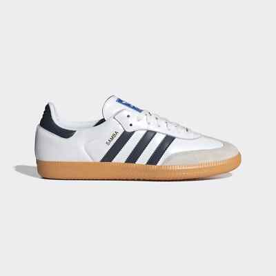 New Adidas Samba OG Leather Shoes - White/ Night Indigo (IF3814