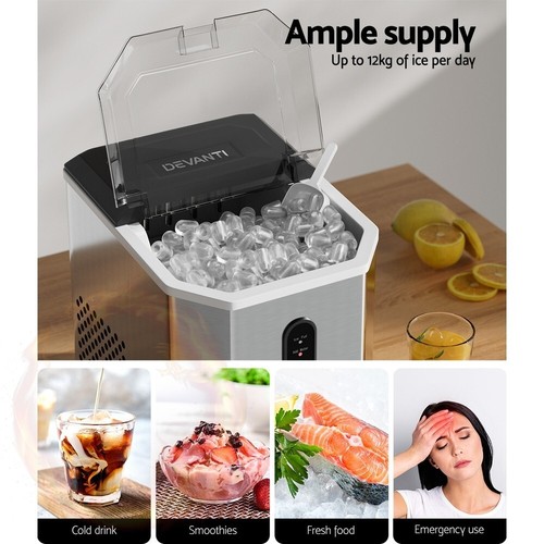 Devanti Portable Ice Maker Machine Ice Cube 12kg Bar Countertop Stainless Steel - Picture 5 of 7