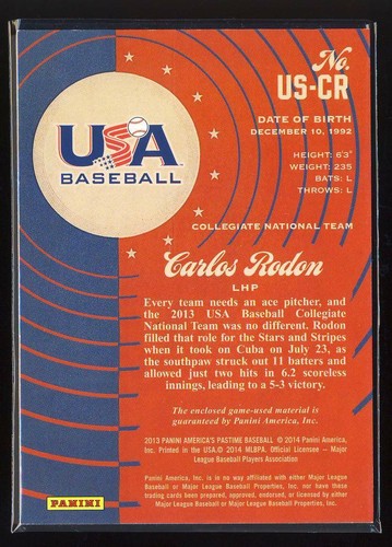 2013 America's Pastime #USA Baseball Jerseys #17 Carlos Rodon /125 JERSEY BX2 - Picture 2 of 2