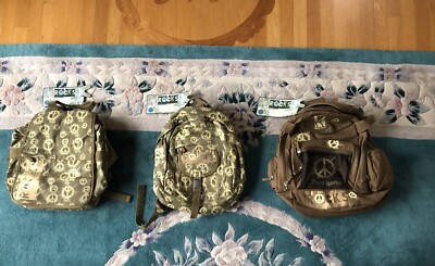 Back Pack Peace Rocks Organic Cotton Backpack Book Bag 17”x11”x9” Very ...