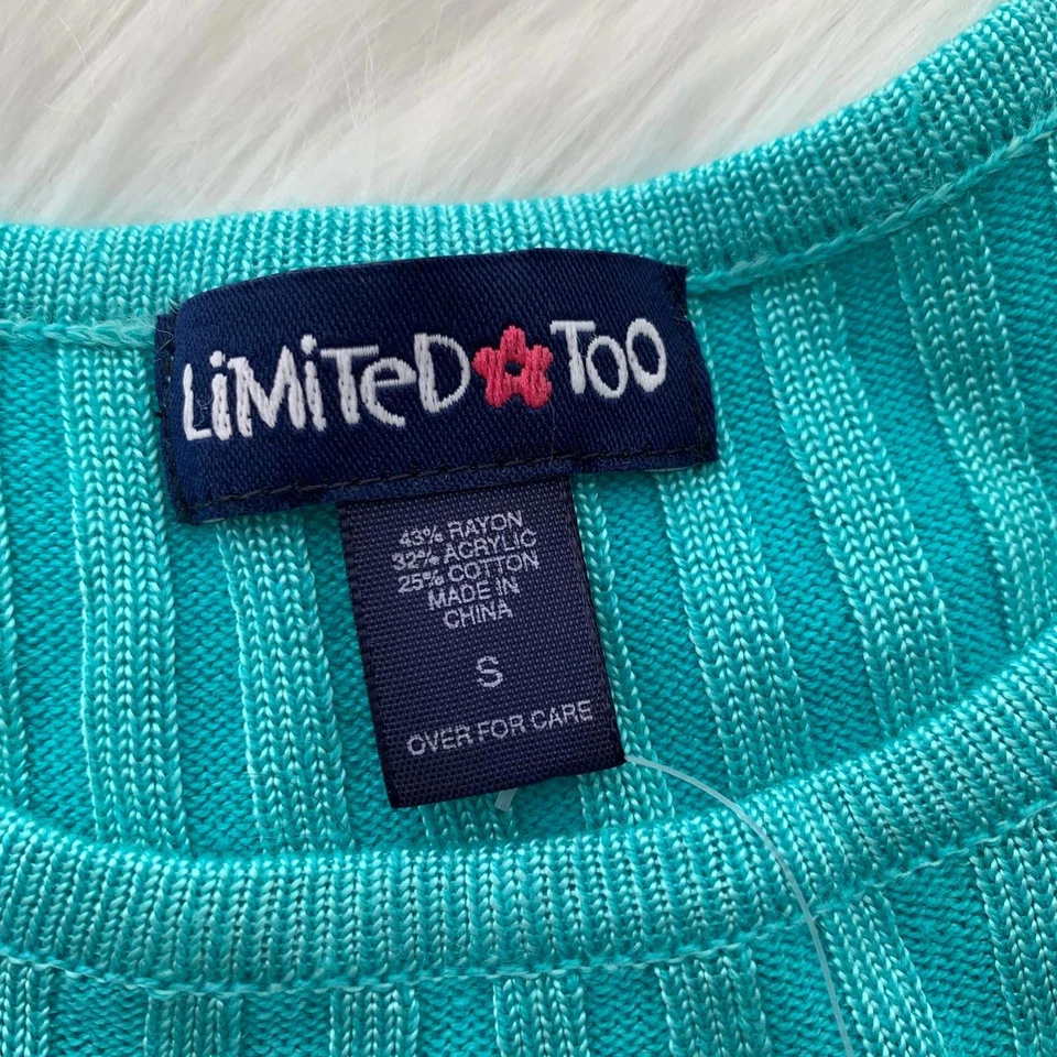 NUEVO CON ETIQUETAS Y2K Limited Too - Suéter de manga corta acanalado azul verdoso, S Foto 4 de 4