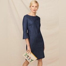 Talbots Petite Blue Flounce Sleeve Shift Dress 16P Refined Minimalism Career