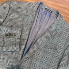 Emporio Armani G-Line Blazer Jacket Blue Plaid Wool Silk Mens 46S EUC Read