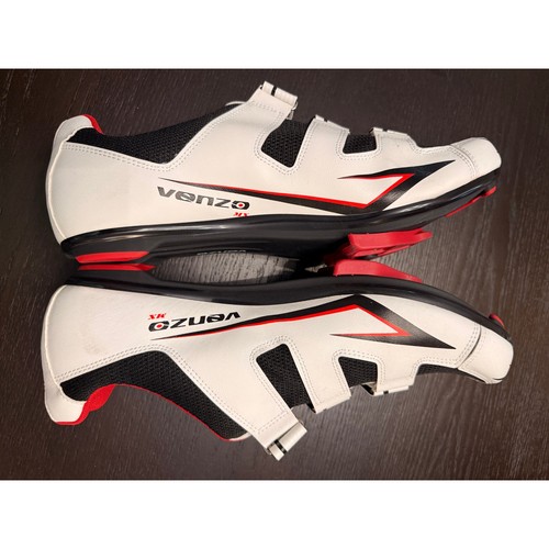 Venzo MX Cycling Shoes Mens 14 EU 49 w/ Look Delta Cleats White Black Red - Picture 5 of 6