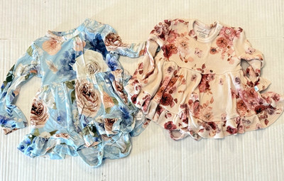 Posh Peanut size 0-3 Months LOT of 2 Bodysuit Dresses long sleeve floral