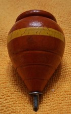 Vintage Spinning Wood Top. Orange With Yellow Stripe. Metal Tip. Approximate 3  