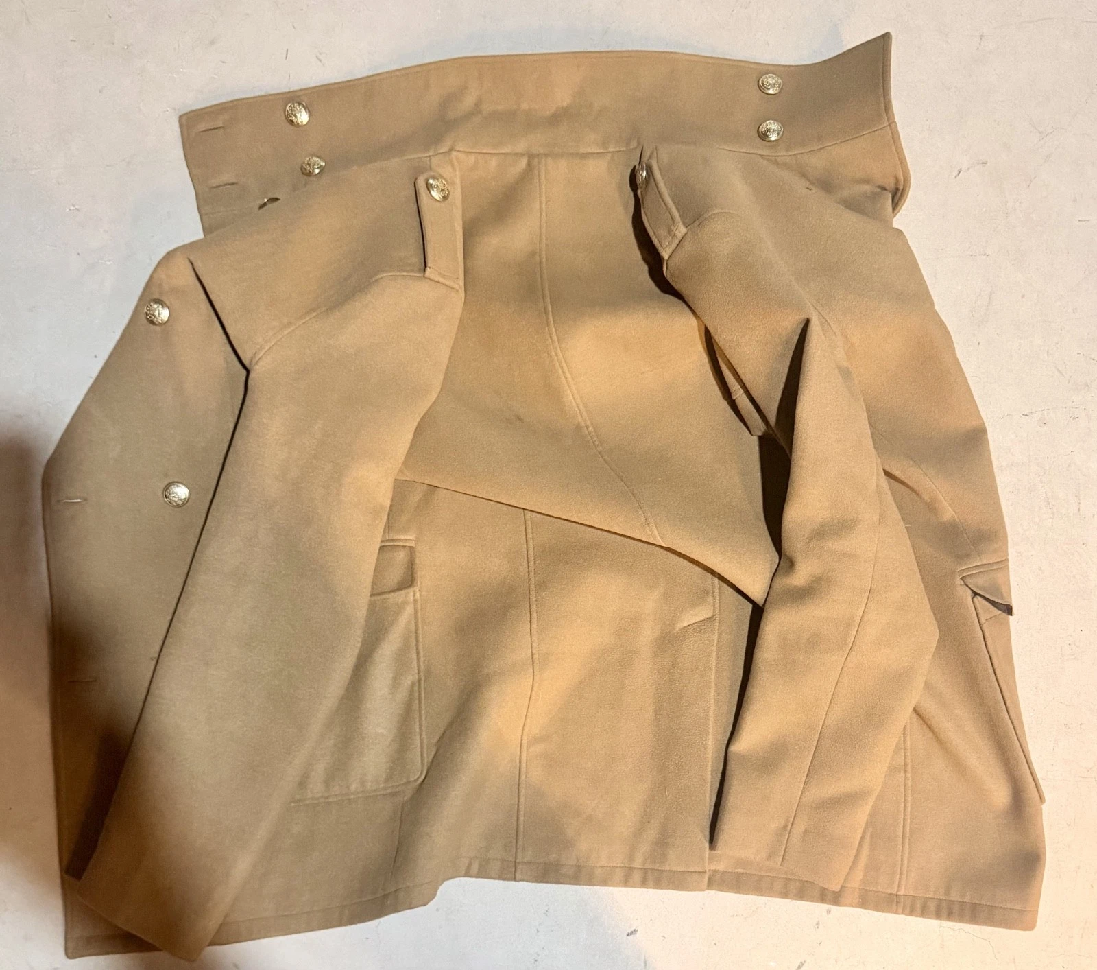 GUESS Marciano Camel Double Breasted Coat Men L Gold Crest Buttons Long Wool-Loo image 2