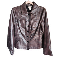 Chicos Jacket Bronze Gray Small 0 Vegan Leather Blazer Metallic