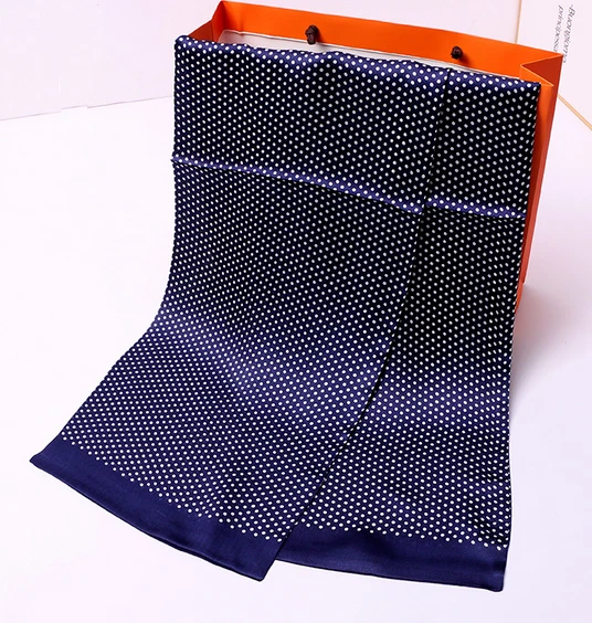 100% шелк мужчин женщин шарф шейный платок надежном длинный горошек темно-синий MY116-17 - Изображение 3 из 4