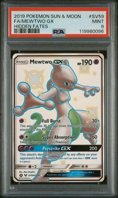 Mewtwo GX Full Art Holo 2019 Pokemon Card SV59/SV94 Hidden Fates Set PSA 9 MINT