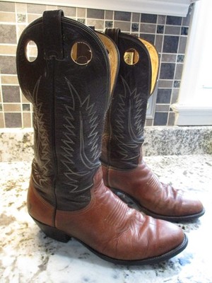 Nacona Leather Boots Western Cowboy Brown/Black Men's Size 9D  Made In USA