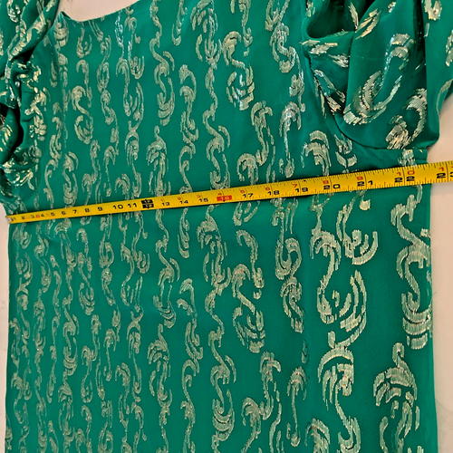 Lilly Pulitzer Miriam Silk Top Emerald Isle Salty Wave Metallic Blouse Green XL - Picture 5 of 7