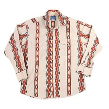 Wrangler Western Shirt Mens XL Tan Aztec Stripe Snap Button Cotton 90s Cowboy