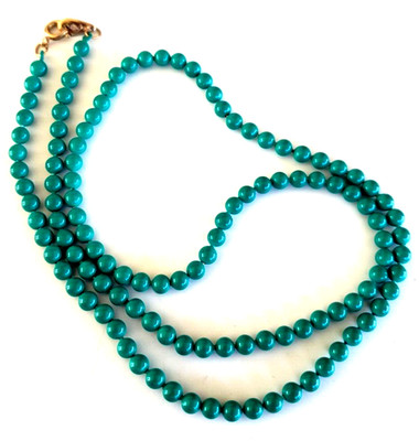 Vintage Oops A Daisy Green Enamel Bead Ball Link Chain Necklace 25'' Gold Tone