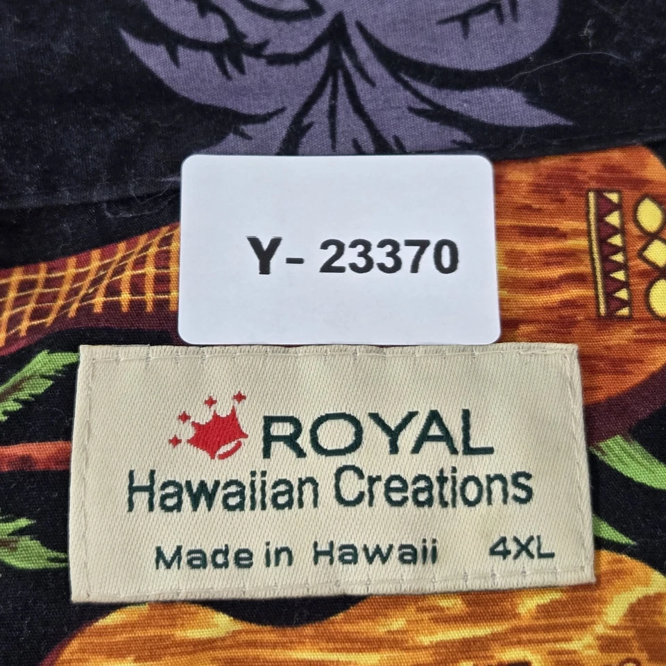 Camisa masculina Royal Hawaiian Creations com botões 4XL preta floral guitarra abacaxi - Imagem 2 de 4
