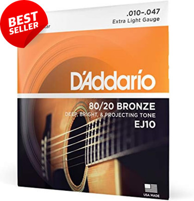 Acoustic Guitar Strings 80/20 Bronze EJ10 Extra Light 10-47 6-String Set 1 Pack