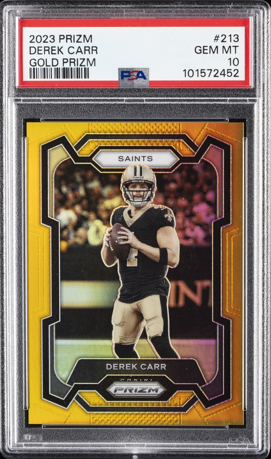 2023 PANINI PRIZM GOLD PRIZM #213 DEREK CARR 7/10 PSA 10