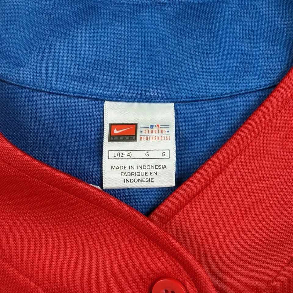 Camiseta Nike Chicago Cubs Niñas MLB Roja Azul Juvenil L 12-14 Botón Delantero Foto 4 de 4