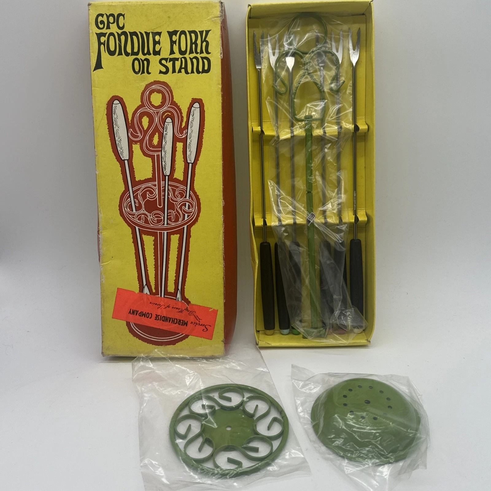 VTG MCM Set Of 6 Fondue Forks W/ Ornate Metal Fork Stand NIB Avocado Green
Opens in a new window or 