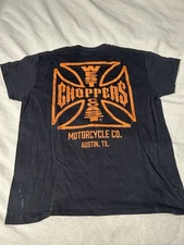 Vintage West Coast Choppers Black Orange T Shirt Austin Texas Stained CMB