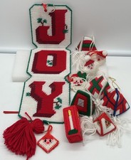 Vintage Plastic Canvas Needlepoint Christmas Ornaments Lot Of 11 Handmade