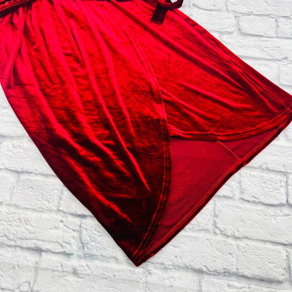 iHot Red Velvet Wrap Front Midi Dress Women's XL Holiday Formal Tie Waist - Image 4 of 4