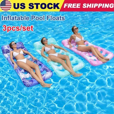 3Pcs Inflatable Pool Floats Bed Adult Floating Lounge Chairs Floating Hammock