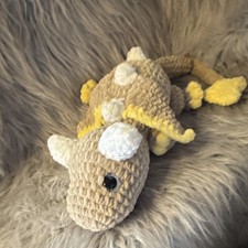 Handmade Large Dinosaur Plush Toy Beige Yellow Crocheted Stuffed Animal