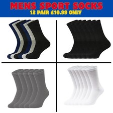 12Pairs Mens Sports Socks Cotton Rich Cushioned Everyday Crew Socks UK Size 6-11