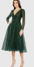 Mac Duggal 20399 Embellished Beaded Long Sleeve Wrap Over Dress Size 18 Emerald