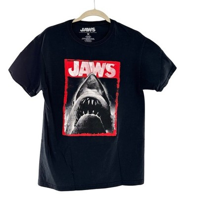 Jaws Black Graphic T-Shirt Medium Shark Universal City Studios Cotton Movie Tee