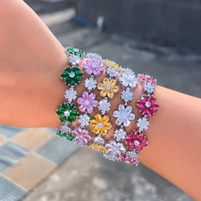 Wedding Cubic Zirconia Pretty Flower Bracelet Silver Plated Women Party Jewelry