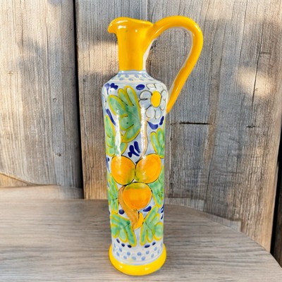 Mexico Hand Made Talavera Pottery La Corona Tlax Tall Pitcher Carafe Jug Painted