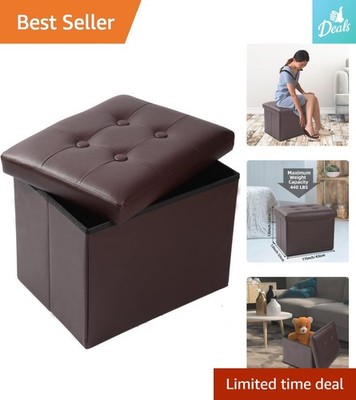 Multi-Purpose Brown Leather Footrest Stool - Compact, Stylish & Functional 17x13