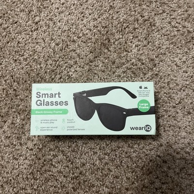 New WeariQ Wireless Smart Glasses Bluetooth, Black Polarized Lenses, Large Frame