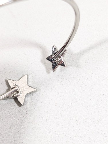 Silver Tone Star Rhinestone Pave Open Cuff Bangle Bracelet 7.5 inches - Picture 7 of 10