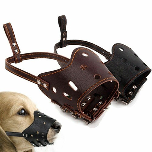 US Adjustable Anti-Biting Pet Dog Soft PU Leather Muzzles Mouth Mesh Cover Masks - Picture 6 of 16