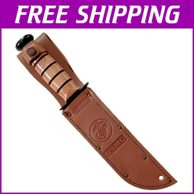 USMC Fighting Knife - Full Size 7'' Straight Edge & Leather Sheath, Made USA